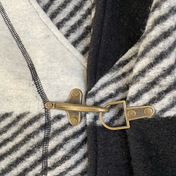 Kenar Wool Blend hooded coat jacket black white buffalo plaid large - Picture 3 of 8